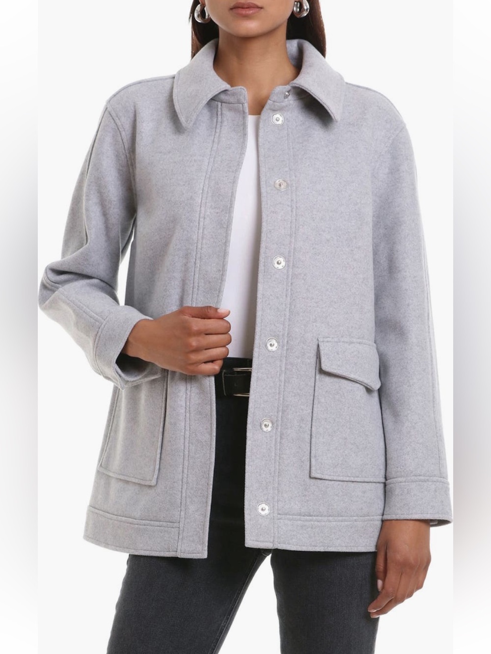 Avec Les Filles Light Gray Wool-Blend Button Jacket